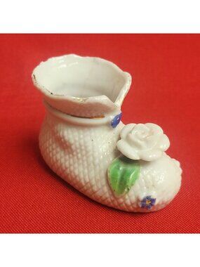 Vintage Porcelain Miniature Shoe Baby Bootie Figurine Toothpick Holder